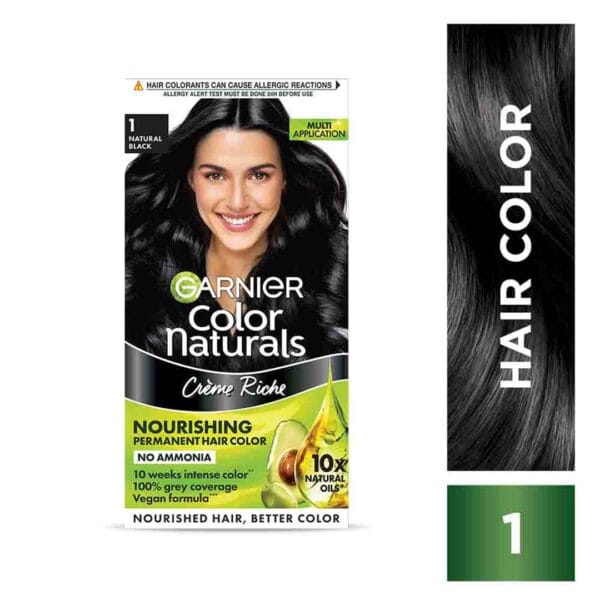 Garnier Color Naturals Crème hair color, Shade 1 Natural Black, 70ml + 60g - Image 9