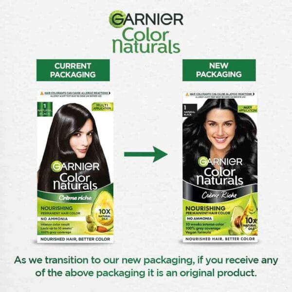 Garnier Color Naturals Crème hair color, Shade 1 Natural Black, 70ml + 60g - Image 2