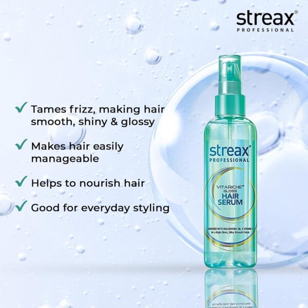 Streax Professional Vitariche Gloss Hair Serum for Women & Men | Enriched with Macademia Oil and Vitamin E | For Gorgeous & Shiny Hair | Helps in Everyday Styling | Adds Shine to Hair | 200ml - Image 3