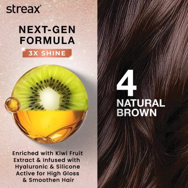 Streax Insta Shampoo Hair Colour for Women & Men, Natural Brown 4, 150ml|Hair Colour Brown|100% grey coverage |Long Lasting Hair Color, easy to use| Ammonia Free Hair Color, No Paraben & Sulphate - Image 2