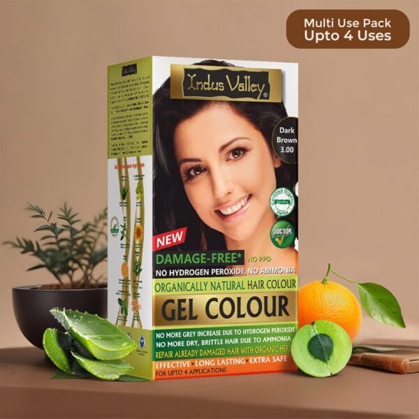 INDUS VALLEY Damage Free Natural Gel Hair Colour for Women | Ammonia & PPD Free Organic Hair Colour with 100% Grey Coverage, Long Lasting Conditioning Hair Color | Dark Brown 3.00-220 ml - Image 2