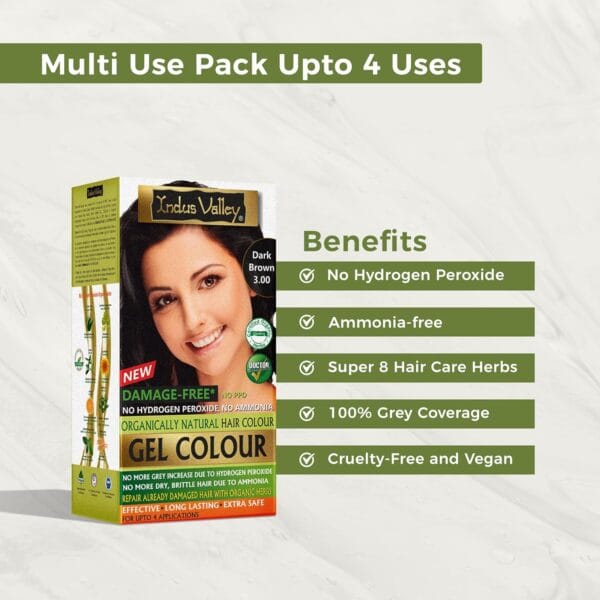 INDUS VALLEY Damage Free Natural Gel Hair Colour for Women | Ammonia & PPD Free Organic Hair Colour with 100% Grey Coverage, Long Lasting Conditioning Hair Color | Dark Brown 3.00-220 ml - Image 3