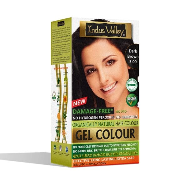 INDUS VALLEY Damage Free Natural Gel Hair Colour for Women | Ammonia & PPD Free Organic Hair Colour with 100% Grey Coverage, Long Lasting Conditioning Hair Color | Dark Brown 3.00-220 ml