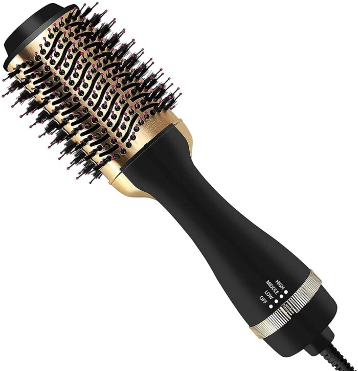 24K Gold Styling Surface Hot Brush 3 in 1 One Step and Styler Volumizer for Straightening, Curling, Salon Negative Ion One Step Styler, Hot Air Blow Brush for Women Golden One step Best Gift Your Partner (Gold PLATED DRAYER)