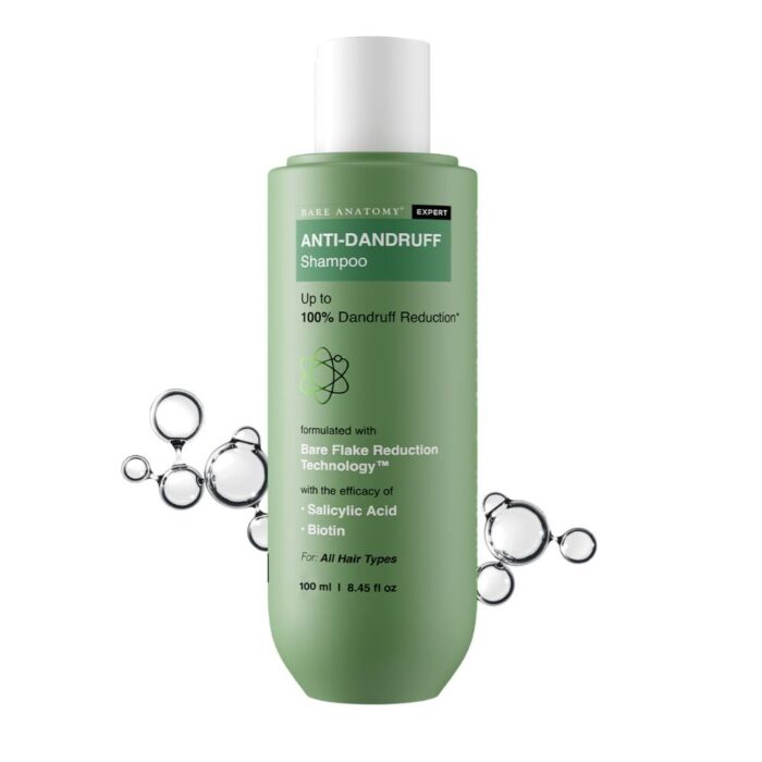 Bare Anatomy Anti Dandruff Shampoo | Reduces Up to 100% Dandruff and Strengthens Hair | Derma Approved Shampoo with Salicylic Acid & Biotin | Helps Remove Flakes and Itching | Shampoo For All Hair types | For Women And Men | 100ml