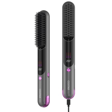 COSTAR Cordless Hair Straightener Brush - Portable Straightening Brush for Travel, Type-C Charging, Mini Hot Straightening Comb for Women & Men, Ceramic Coating, Lightweight for Touch-ups, Anti-Scald