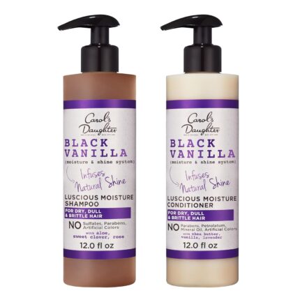 Carol’s Daughter Black Vanilla Moisture & Shine Shampoo and Conditioner Set For Dry Hair and Dull Hair, Sulfate Free Shampoo and Hydrating Hair Conditioner (Packaging May Vary)