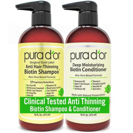 PURA D'OR Gold Label Anti-Thinning Deep Moisturizing Therapy Shampoo & Conditioner Set, Clinically Tested Effective Solution, Infused with Organic & Natural Ingredients for All Hair Types, Men & Women