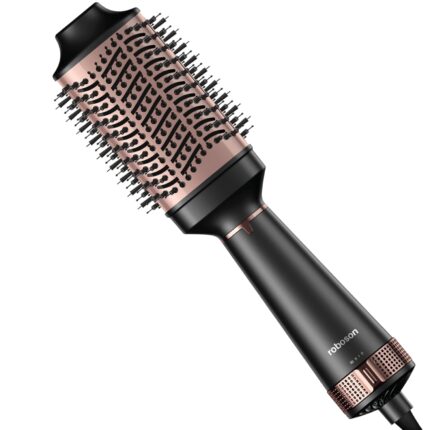 Roboson Professional Volumizer Hair Dryer, 1200 Watts Hot Air Brush, One Step Styler For Women With 3 Temperature&2 Speed Settings, 3 In 1 Blow Dryer, Straightener&Curler (1 Year Warranty),Multicolor