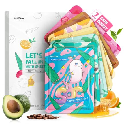 Sheet Mask by ZealSea Face Mask Skin Care (Pack of 7) Beauty Facial Mask - Hydrate, Brighten, Moisturize, and Soothe Facial Mask - for All Skin Types