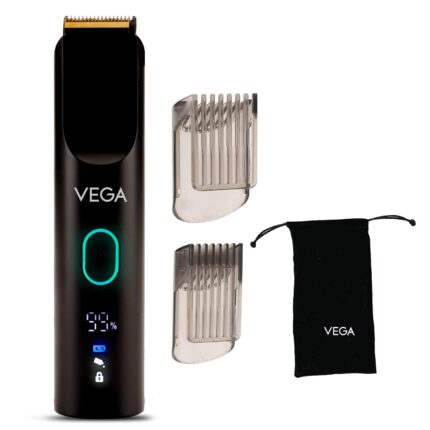 Vega SmartOne S1 Beard Trimmer for Men with AI SmartTrim Technology Titanium Blade, Digital Display, 120 mins Runtime, IPX7 Waterproof & 40 Length Settings, 3 Unique Speed Mode Black (VHTH-30)