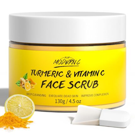 Vitamin C and Turmeric Face Scrub Cream Organics Microdermabrasion Facial Scrub Brightening Exfoliating Clears Blackheads Improve Dark Spot Acne with Strawberry Extract Exfoliator