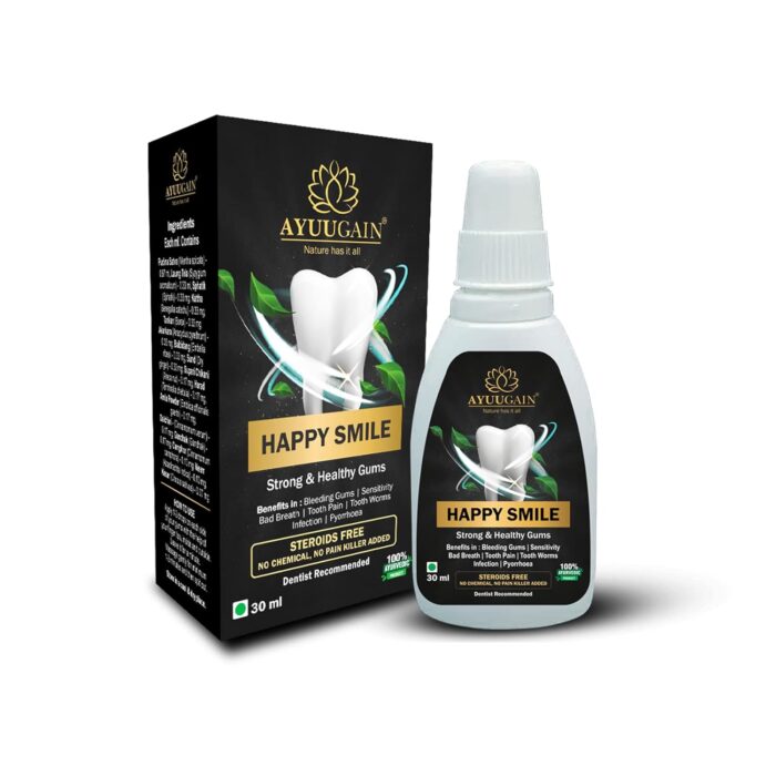 AYUUGAIN Happy Smile Gum Paint Herbal for Bleeding Gums, Bad Breath, Toothache, Strong Teeth, Sensitivity & Gum Pain Relief with Laung Oil (Clove), Pudina Satva | Protect Daily Gum Problems Naturally