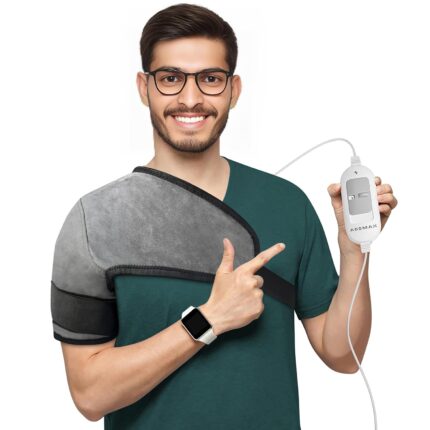 Addmax Shoulder Heating Pad | Electric Heating Pad for Shoulder Pain Relief | Men & Women | Fits Both Shoulders | 3 Heat Levels | Overheat Protection | Sprain, Stiffness, Soreness Therapy | Universal Size