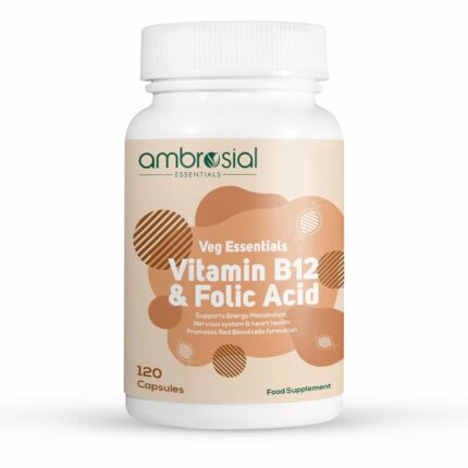 Ambrosial Vitamin B12 1000 mcg + 500 mcg Folic Acid | High Strength 1500 mcg b12 vitamin & Folic Acid |Reduction of Tiredness & Fatigue | B12 Supplement for Immune System & Energy | 120 Vegan Capsules