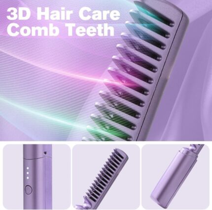 Anasis Wireless Hair Straightener Comb Brush for Women, Rechargeable Hair Styler & Straightener Comb with Negative Ion, PTC Heating, No Hair Damage, 3 Gear Control, Intelligent Shutdown