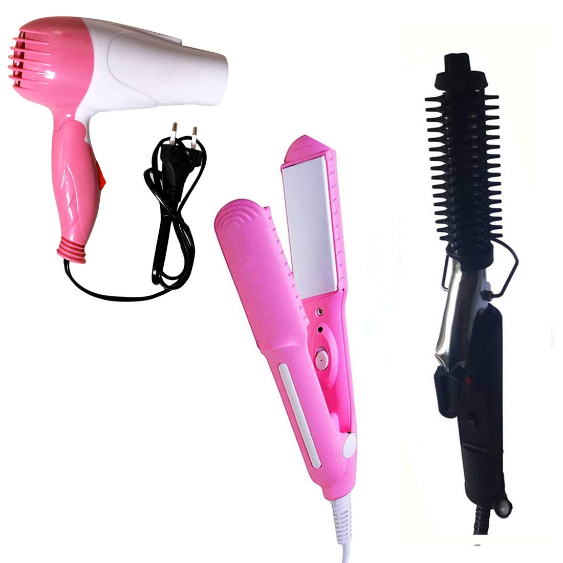 Arzet COMBO of NV-1290 Foldable Hair Dryer with 2 Speed Setting 1000 WATT Stylish hair Dryer(PINK), 471B Hair Curler Iron for Women and SX-8006 Ceramic Plate Hair Straightener_AB Arzet COMBO of NV-1290 Foldable Hair Dryer with 2 Speed Setting 1000 WATT Stylish hair Dryer(PINK), 471B Hair Curler Iron for Women and SX-8006 Ceramic Plate Hair Straightener_AB