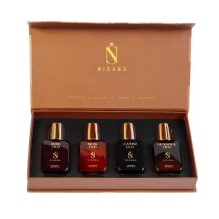 Nisara Long-Lasting Unisex Oud Gift Set 4x15ml(60ml) | Notes:- Rose, Musk, Leather, Woody Oud | Travel & Pocket-Friendly Perfume Kit for All Moods & Occasions | Ideal Gift for Mother’s Day | Perfect for Men, Him, Her Woman, Wife, Friend, Girlfriend, and Boyfriend Nisara Long-Lasting Unisex Oud Gift Set 4x15ml(60ml) | Notes:- Rose, Musk, Leather, Woody Oud | Travel & Pocket-Friendly Perfume Kit for All Moods & Occasions | Ideal Gift for Mother’s Day | Perfect for Men, Him, Her Woman, Wife, Friend, Girlfriend, and Boyfriend