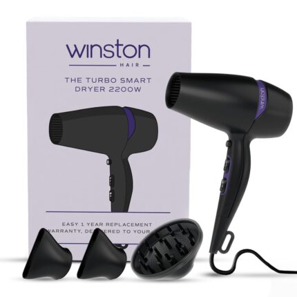 Winston Turbo Smart Hair Dryer 2200W for Men and Women with Diffuser & Concentrator, Professional Fast Drying with 2 Speed/ 3 Settings with Cool Shot – All Hair Types – 1 Year Warranty Winston Turbo Smart Hair Dryer 2200W for Men and Women with Diffuser & Concentrator, Professional Fast Drying with 2 Speed/ 3 Settings with Cool Shot – All Hair Types – 1 Year Warranty