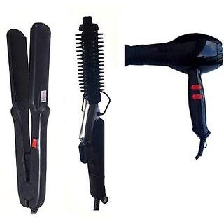 2888 Professional Salon Hair Dryer with 2 Speed and 2 Heat Setting with concentrator Nozzle 1500 watt Dryer NHC-522 Hair Straightener and NHC-471 Hair Curler Iron Rod (Multicolor)_AB