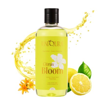 Uniqura Vitamin C Body Wash with Yuzu Extract & Hyaluronic Acid | Brightening & Moisturising Shower Gel | Fights Dullness, Sun Damage & Uneven Tone | Floral Fragrance | Sulphate-Free, Vegan, Cruelty-Free | For Men & Women | 300 ml