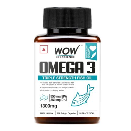 WOW Life Science Omega-3 Fish Oil 1300 Mg Triple Strength 550Mg Epa 350Mg Dha,Burpless,Mercury Free,Ideal For Keto Diet,1 Count