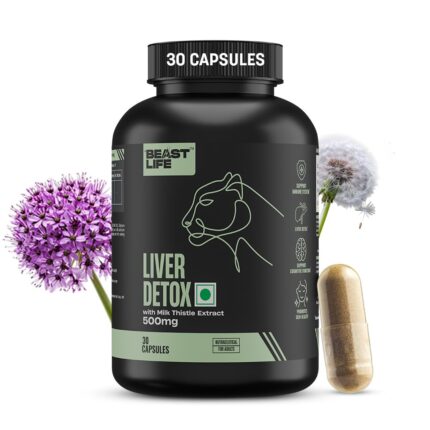BeastLife Liver Detox with Pure Milk Thistle (80% Silymarin) Extract | Added Multivitamin & Amino Acid with Natural Detoxification Formula | Liver Support Supplement | 30 Veg Capsules