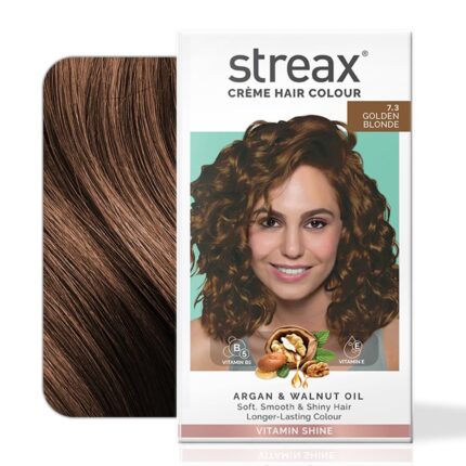 Streax Permanent Hair Colour, 100% Grey coverage, Infused with Argan and Walnut Oil, Long Lasting Cream Hair Colour for Women, Blonde hair Colour, 7.3 Golden Blonde, 120 ml, Pack of 1