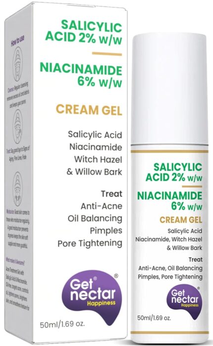 2% Salicylic Acid 6% Niacinamide Acne Treatment Gel with Oil-Free for Active Acne, Pimples Oil Balancing, Pore Tightening & Brightens and Smoothens 50ml